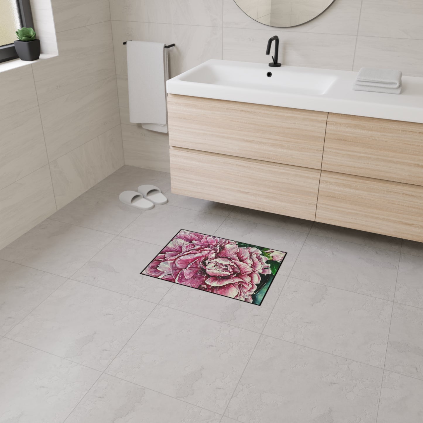 Floral Heavy Duty Floor Mat - Vibrant Peony Design, Decorative Entrance Rug, Kitchen Mat, Home Decor, Gift for Garden Lovers