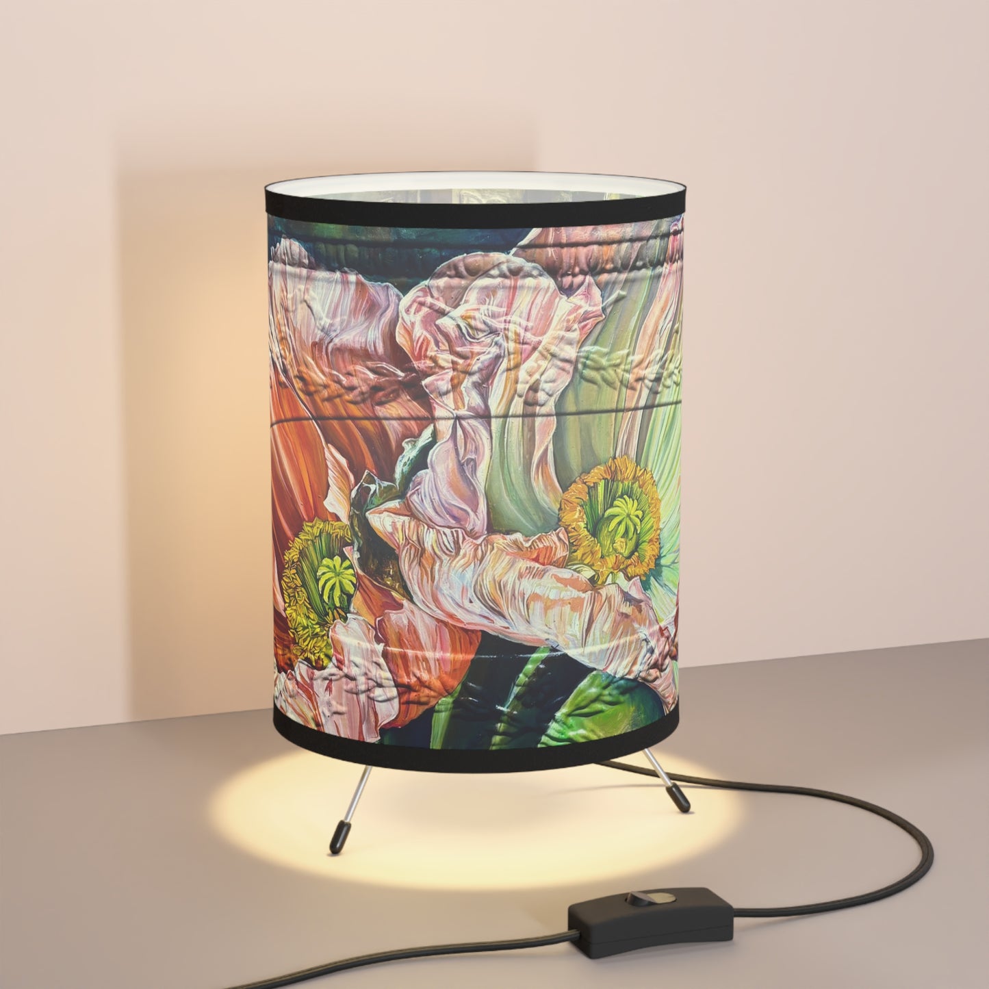 Floral Tripod Lamp, Statement Lighting, Home Decor, Boho Vibes, Unique Gift, Modern Lamp Shade