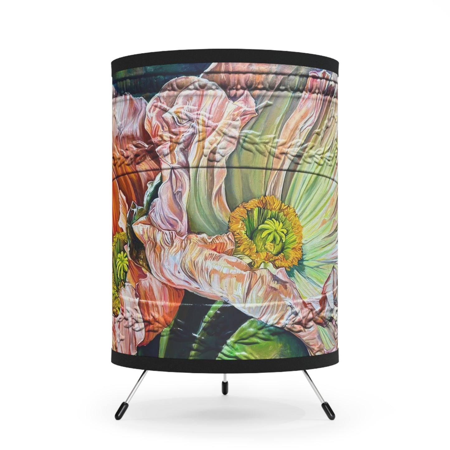 Floral Tripod Lamp, Statement Lighting, Home Decor, Boho Vibes, Unique Gift, Modern Lamp Shade