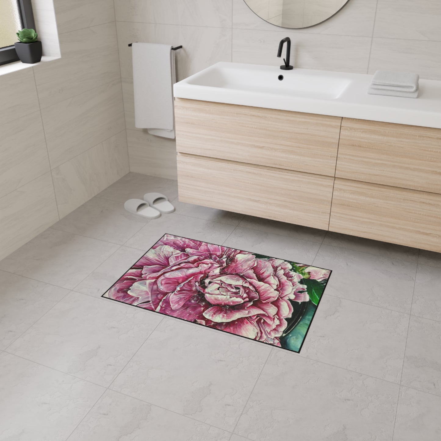 Floral Heavy Duty Floor Mat - Vibrant Peony Design, Decorative Entrance Rug, Kitchen Mat, Home Decor, Gift for Garden Lovers