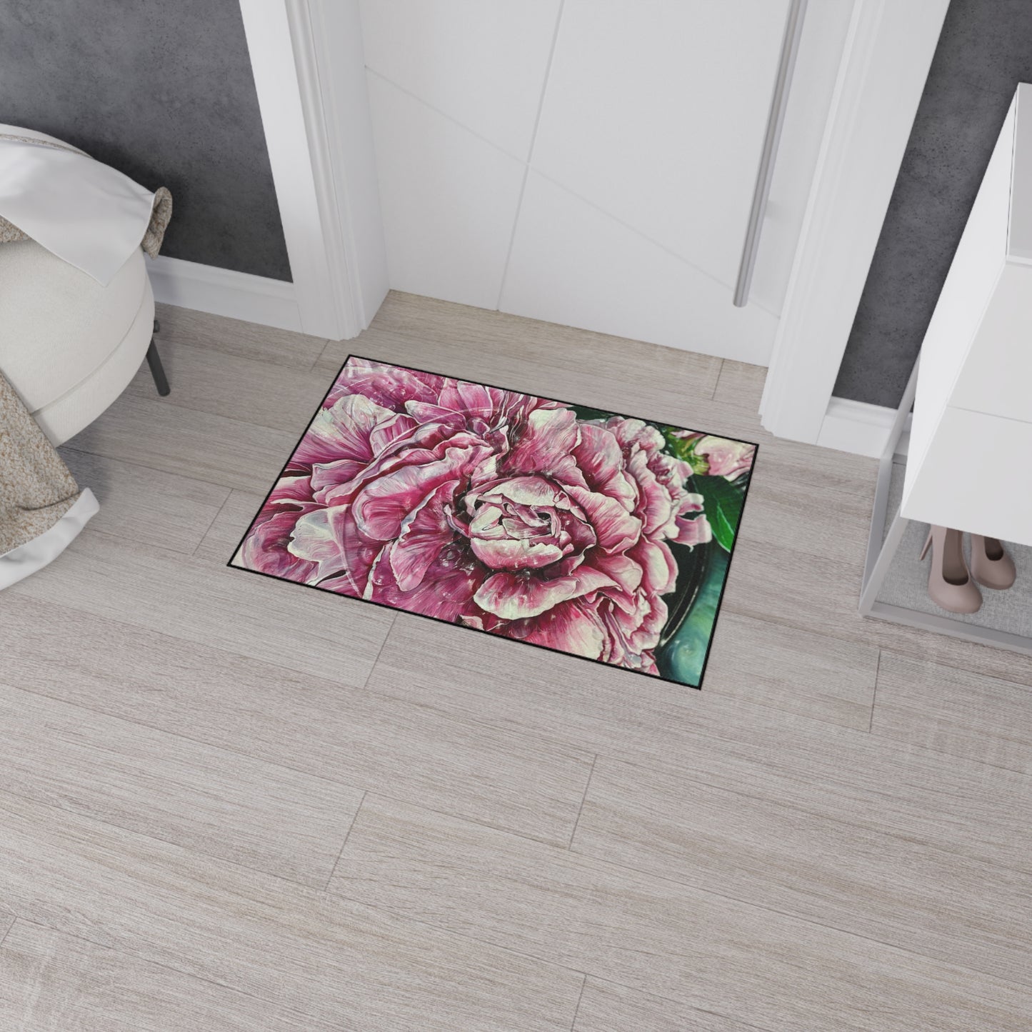 Floral Heavy Duty Floor Mat - Vibrant Peony Design, Decorative Entrance Rug, Kitchen Mat, Home Decor, Gift for Garden Lovers